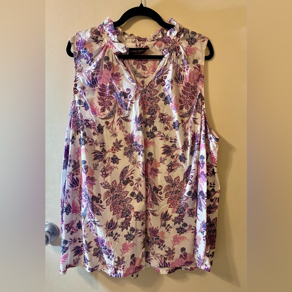 Lane Bryant Floral Paisley V-Neck Sleeveless Blouse Pink PurpleCotton EUC 22/24